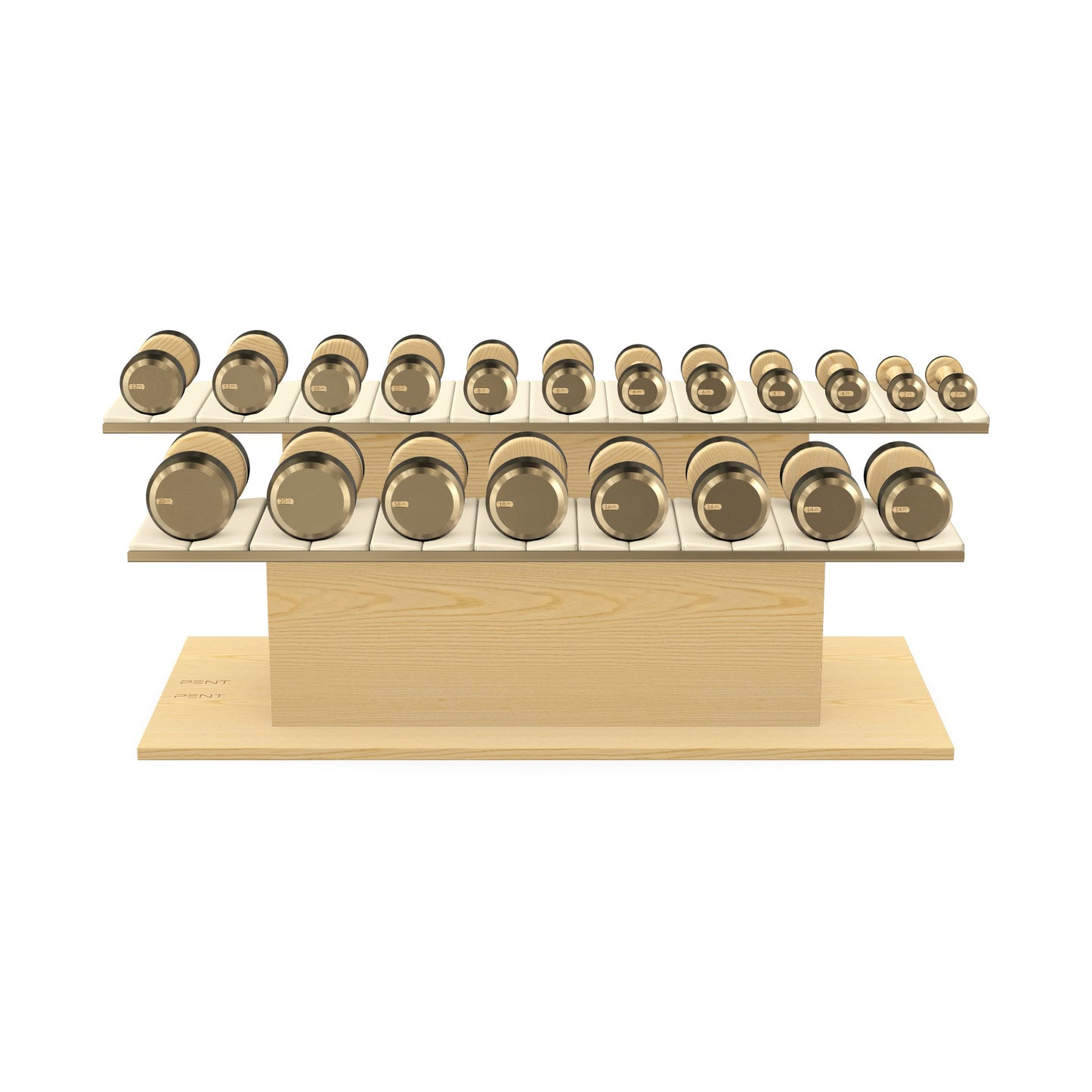 PENT. COLMIA Set - In Gold  - Dumbbells on a Horizontal Wooden Stand
