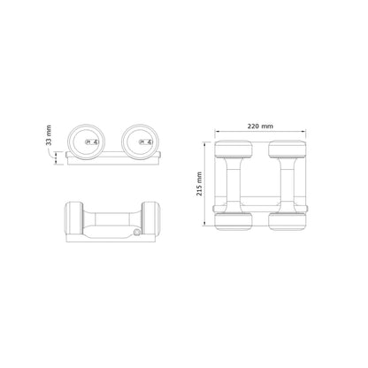 PENT. COLMIA Dimension images for dumbbell and wooden stand.