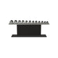 Luxury gym equipment, 6 pair of dumbbells on horizontal wooden stand, made with stainless steel, Italian grey leather and black ash wood.
