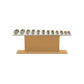 Luxury gym equipment, 6 pair of dumbbells on horizontal wooden stand, made with stainless steel, Italian beige leather and oak wood.