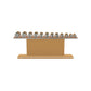 Luxury gym equipment, 6 pair of dumbbells on horizontal wooden stand, made with stainless steel, Italian brown leather and oak wood.