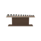 Luxury gym equipment, 6 pair of dumbbells on horizontal wooden stand, made with stainless steel, Italian brown leather and dark walnut wood.