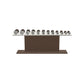 Luxury gym equipment, 6 pair of dumbbells on horizontal wooden stand, made with stainless steel, Italian white leather and dark walnut wood.
