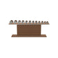 Luxury gym equipment, 6 pair of dumbbells on horizontal wooden stand, made with stainless steel, Italian brown leather and natural walnut wood.