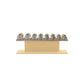 Luxury gym equipment, 4 pair of dumbbells on horizontal wooden stand, made with stainless steel, Italian brown leather and natural ash wood.