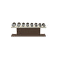 Luxury gym equipment, 4 pair of dumbbells on horizontal wooden stand, made with stainless steel, Italian beige leather and dark walnut wood.