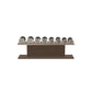 Luxury gym equipment, 4 pair of dumbbells on horizontal wooden stand, made with stainless steel, Italian brown leather and dark walnut wood.