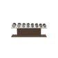 Luxury gym equipment, 4 pair of dumbbells on horizontal wooden stand, made with stainless steel, Italian white leather and dark walnut wood.