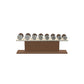 Luxury gym equipment, 4 pair of dumbbells on horizontal wooden stand, made with stainless steel, Italian beige leather and natural walnut wood.