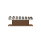 Luxury gym equipment, 4 pair of dumbbells on horizontal wooden stand, made with stainless steel, Italian white leather and natural walnut wood.