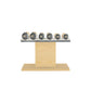 Luxury gym equipment, 3 pair of dumbbells on horizontal wooden stand, made with stainless steel, Italian white leather and natural ash wood.