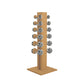Luxury gym equipment, 6 pair of dumbbells on vertical wooden stand, made with stainless steel, Italian brown leather and oak wood.