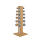 Luxury gym equipment, 6 pair of dumbbells on vertical wooden stand, made with stainless steel, Italian white leather and oak wood.