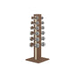 Luxury gym equipment, 6 pair of dumbbells on vertical wooden stand, made with stainless steel, Italian beige leather and natural walnut wood.