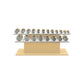 Luxury gym equipment, 10 pair of dumbbells on horizontal wooden stand, made with stainless steel, Italian white leather and natural ash wood.