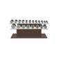 Luxury gym equipment, 10 pair of dumbbells on horizontal wooden stand, made with stainless steel, Italian white leather and dark walnut wood.