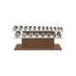 Luxury gym equipment, 10 pair of dumbbells on horizontal wooden stand, made with stainless steel, Italian white leather and natural walnut wood.