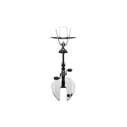 Front view of a luxurious gym equipment, Italian design exercise bike made of crystal glass. Ciclotte Teckell - Glass Exercise Bike