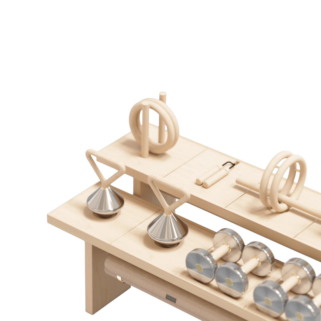 Push-up bars and abdominal roller crafted from maple wood and stainless steel.