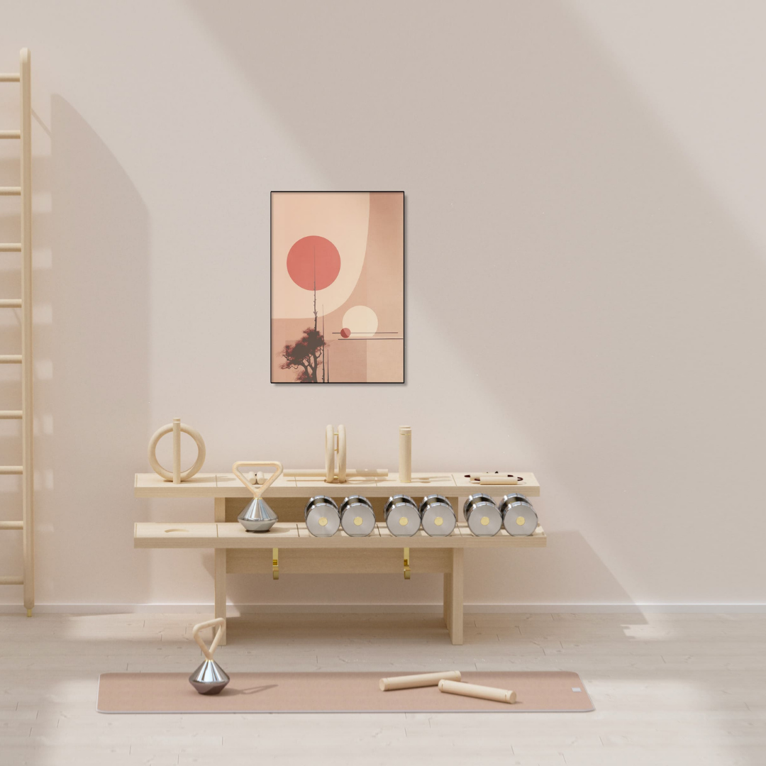 Kenko Fitness Set “Shinko” displayed in a modern living space as both décor and functional fitness kit.