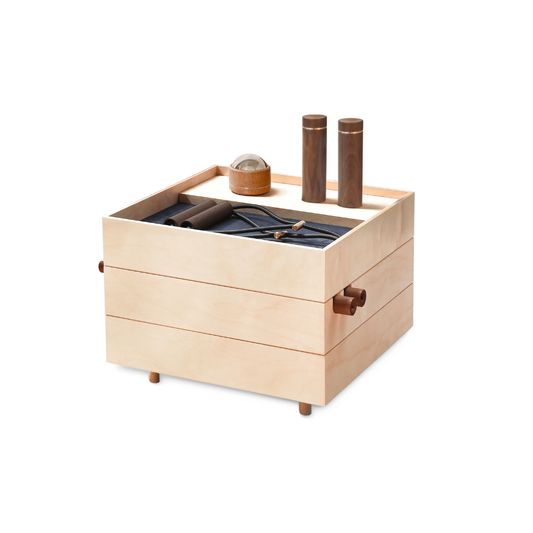 Floor Set B – luxury resistance training kit in walnut wood box with gold-plated fittings.