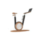 A modern stationary exercise bike with brown leather and black ash wood, sleek design, adjustable seat, and attached workout screen. PENT Hania Exercise Bike