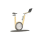 A modern stationary exercise bike with grey leather and natural ash wood, sleek design, adjustable seat, and attached workout screen. PENT Hania Exercise Bike