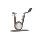 A modern stationary exercise bike natural walnut wood and black leather, sleek design, adjustable seat, and attached workout screen. PENT Hania Exercise Bike