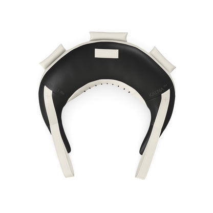 Luxury fitness equipment, handcrafted with luxurious Italian leather, filled with leather scraps and sand. Base leather in black, accent leather in white color. PENT. KALNA - Luxury Bulgarian Bag
