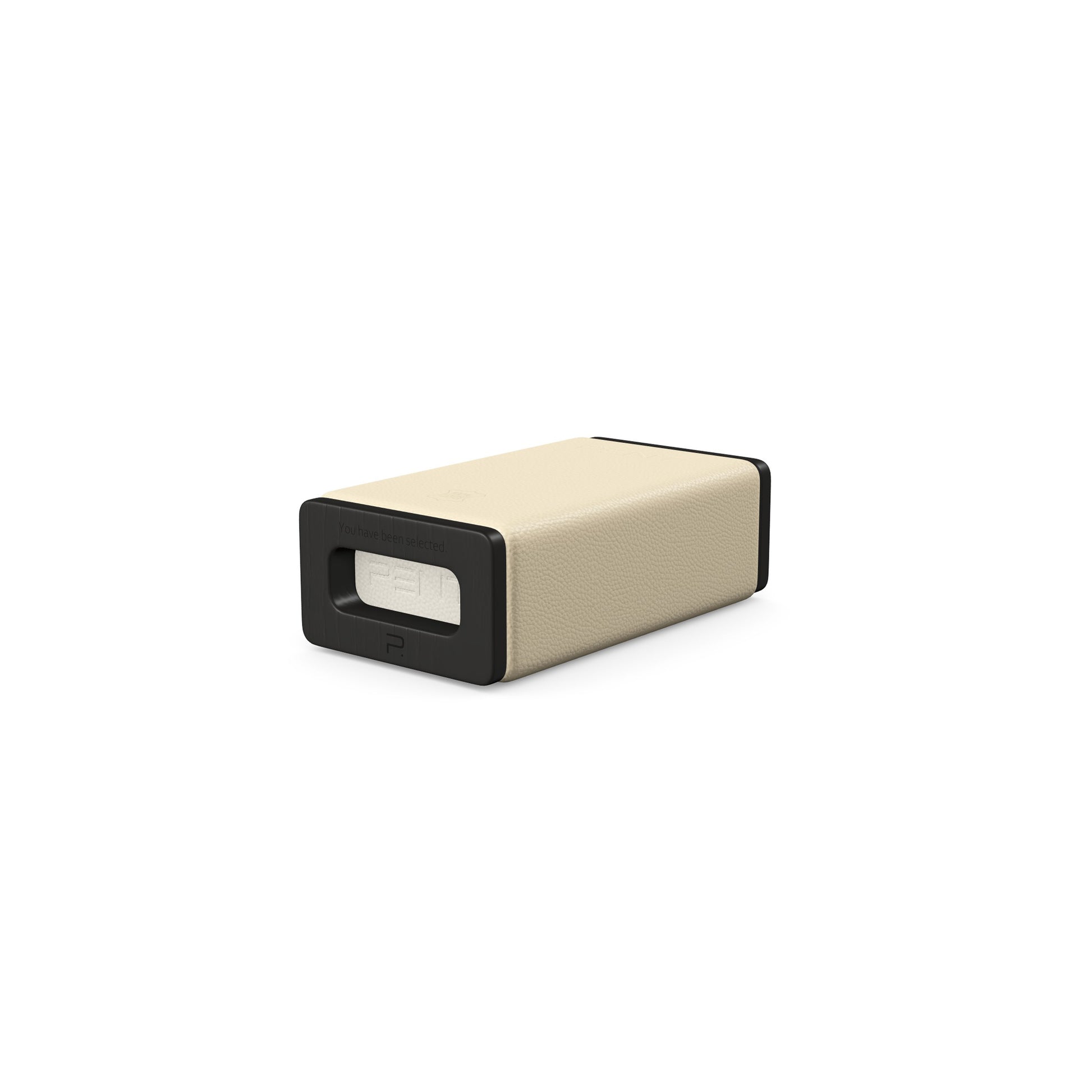 Luxury yoga equipment, handmade with natural wood and premium Italian leather, customize in beige base leather, white accent leather color and black ash wood. PENT. KOHA - Luxury Yoga Block