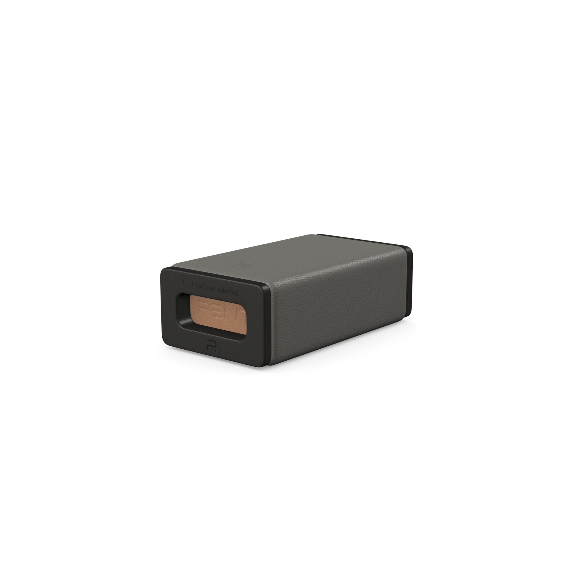 Luxury yoga equipment, handmade with natural wood and premium Italian leather, customize in grey base leather, brown accent leather color and black ash wood. PENT. KOHA - Luxury Yoga Block