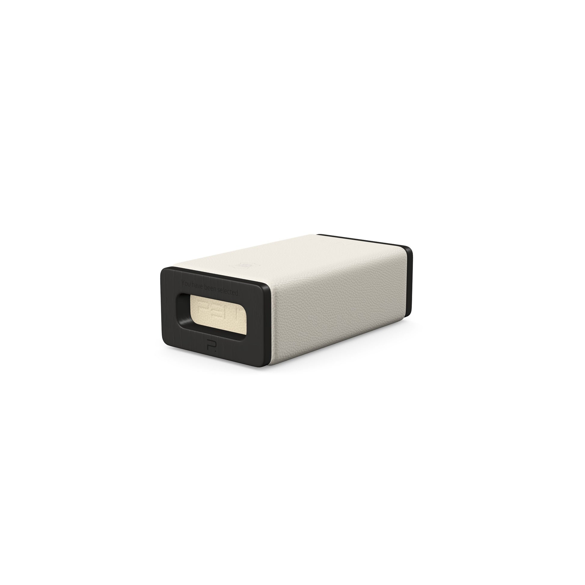 Luxury yoga equipment, handmade with natural wood and premium Italian leather, customize in white base leather, beige accent leather color and black ash wood. PENT. KOHA - Luxury Yoga Block