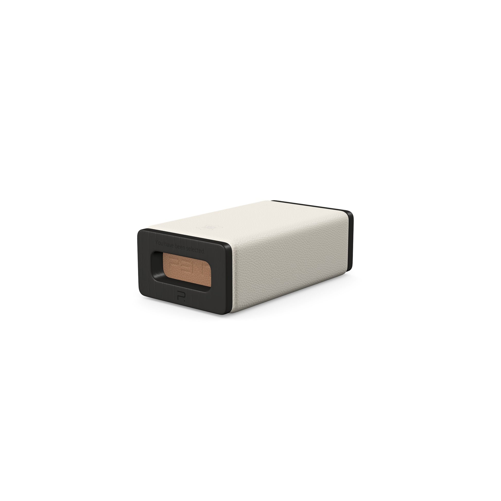 Luxury yoga equipment, handmade with natural wood and premium Italian leather, customize in white base leather, brown accent leather color and black ash wood. PENT. KOHA - Luxury Yoga Block