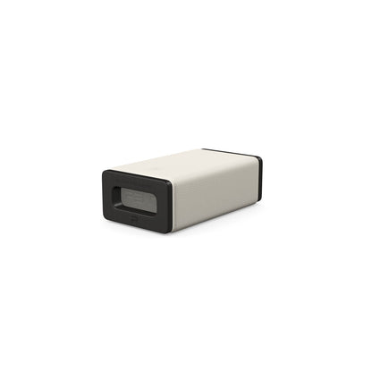 Luxury yoga equipment, handmade with natural wood and premium Italian leather, customize in white base leather, grey accent leather color and black ash wood. PENT. KOHA - Luxury Yoga Block