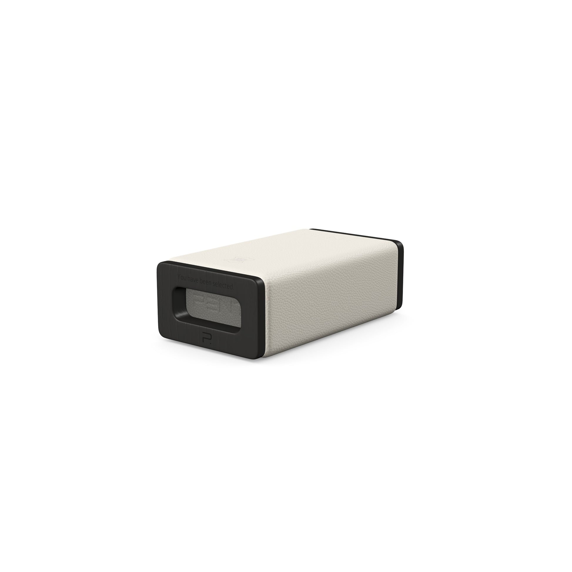 Luxury yoga equipment, handmade with natural wood and premium Italian leather, customize in white base leather, grey accent leather color and black ash wood. PENT. KOHA - Luxury Yoga Block