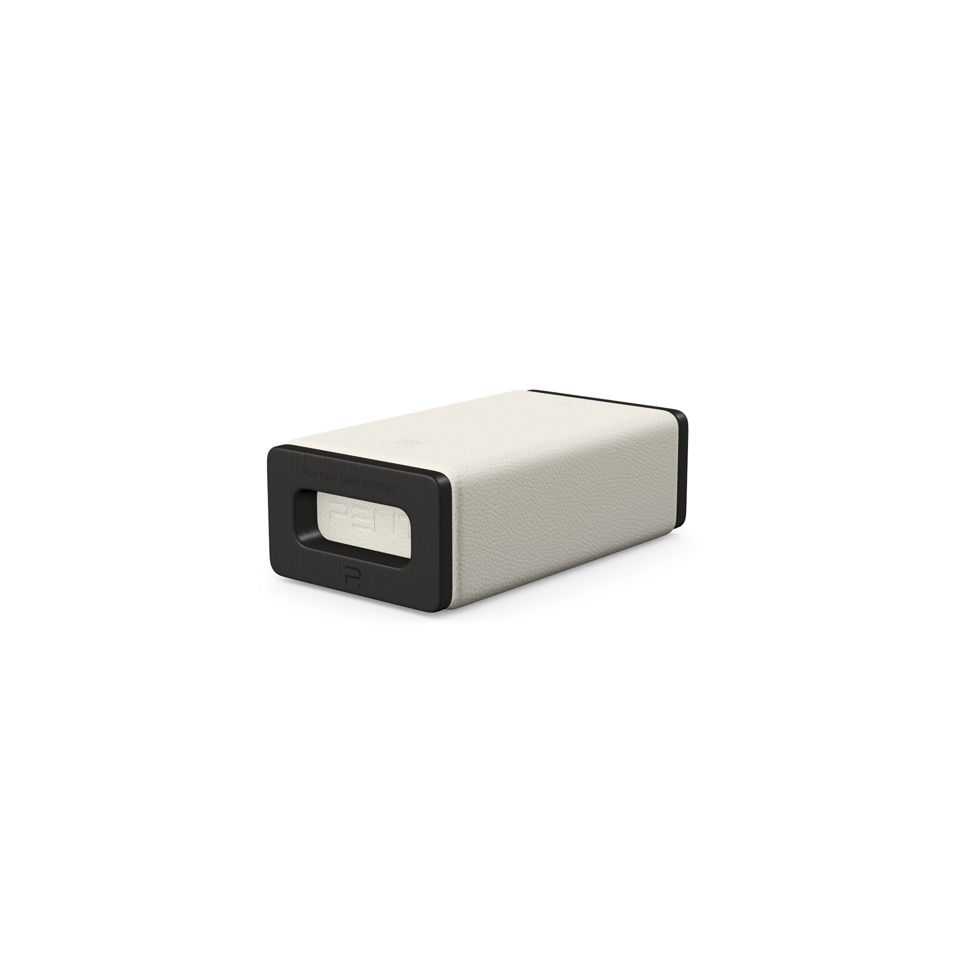 Luxury yoga equipment, handmade with natural wood and premium Italian leather, customize in white base leather, white accent leather color and black ash wood. PENT. KOHA - Luxury Yoga Block