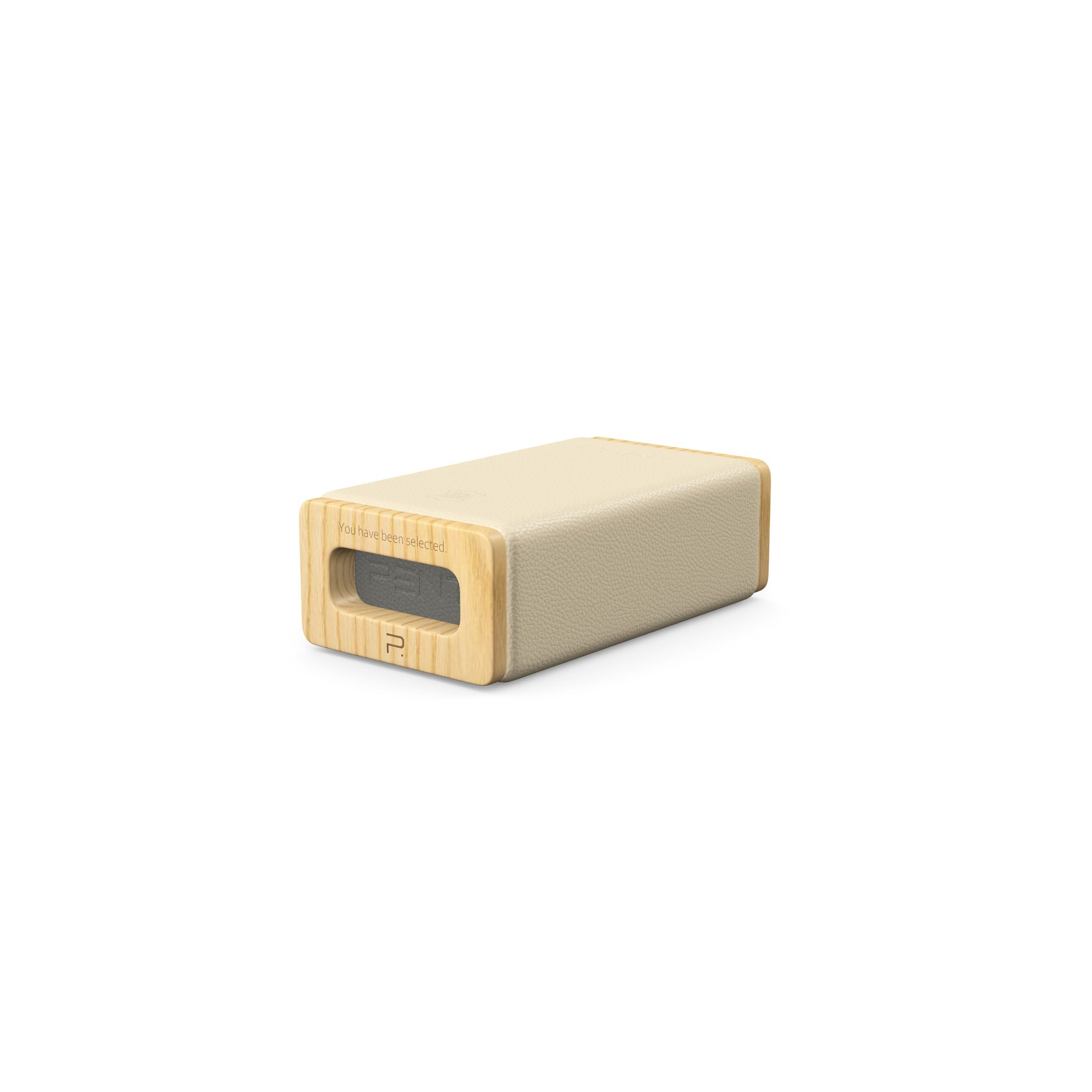 Luxury yoga equipment, handmade with natural wood and premium Italian leather, customize in beige base leather, grey accent leather color and natural ash wood. PENT. KOHA - Luxury Yoga Block