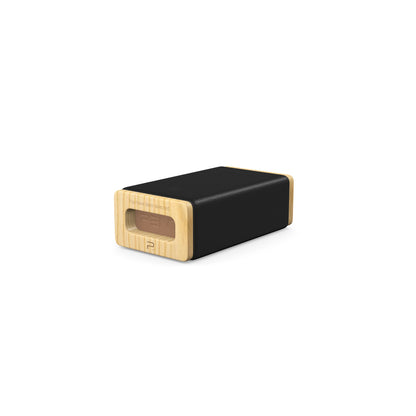 Luxury yoga equipment, handmade with natural wood and premium Italian leather, customize in black base leather, brown accent leather color and natural ash wood. PENT. KOHA - Luxury Yoga Block
