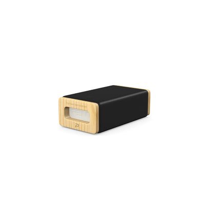 Luxury yoga equipment, handmade with natural wood and premium Italian leather, customize in black base leather, white accent leather color and natural ash wood. PENT. KOHA - Luxury Yoga Block