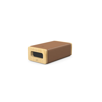 Luxury yoga equipment, handmade with natural wood and premium Italian leather, customize in brown base leather, black accent leather color and natural ash wood. PENT. KOHA - Luxury Yoga Block