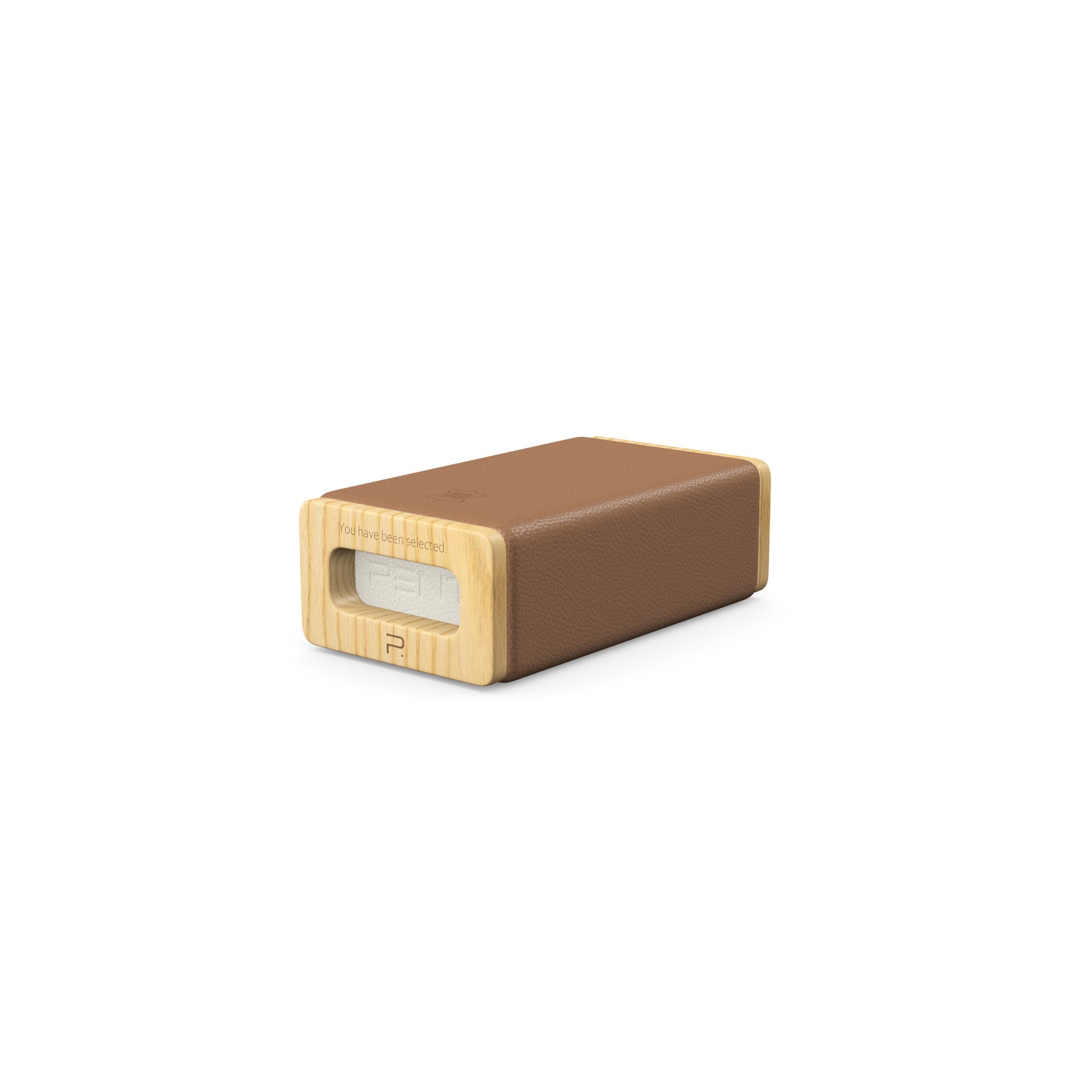 Luxury yoga equipment, handmade with natural wood and premium Italian leather, customize in brown base leather, white accent leather color and natural ash wood. PENT. KOHA - Luxury Yoga Block