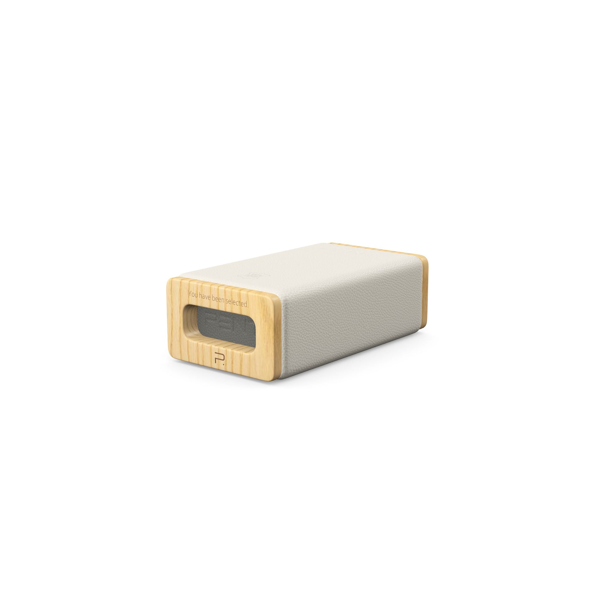 Luxury yoga equipment, handmade with natural wood and premium Italian leather, customize in white base leather, grey accent leather color and natural ash wood. PENT. KOHA - Luxury Yoga Block