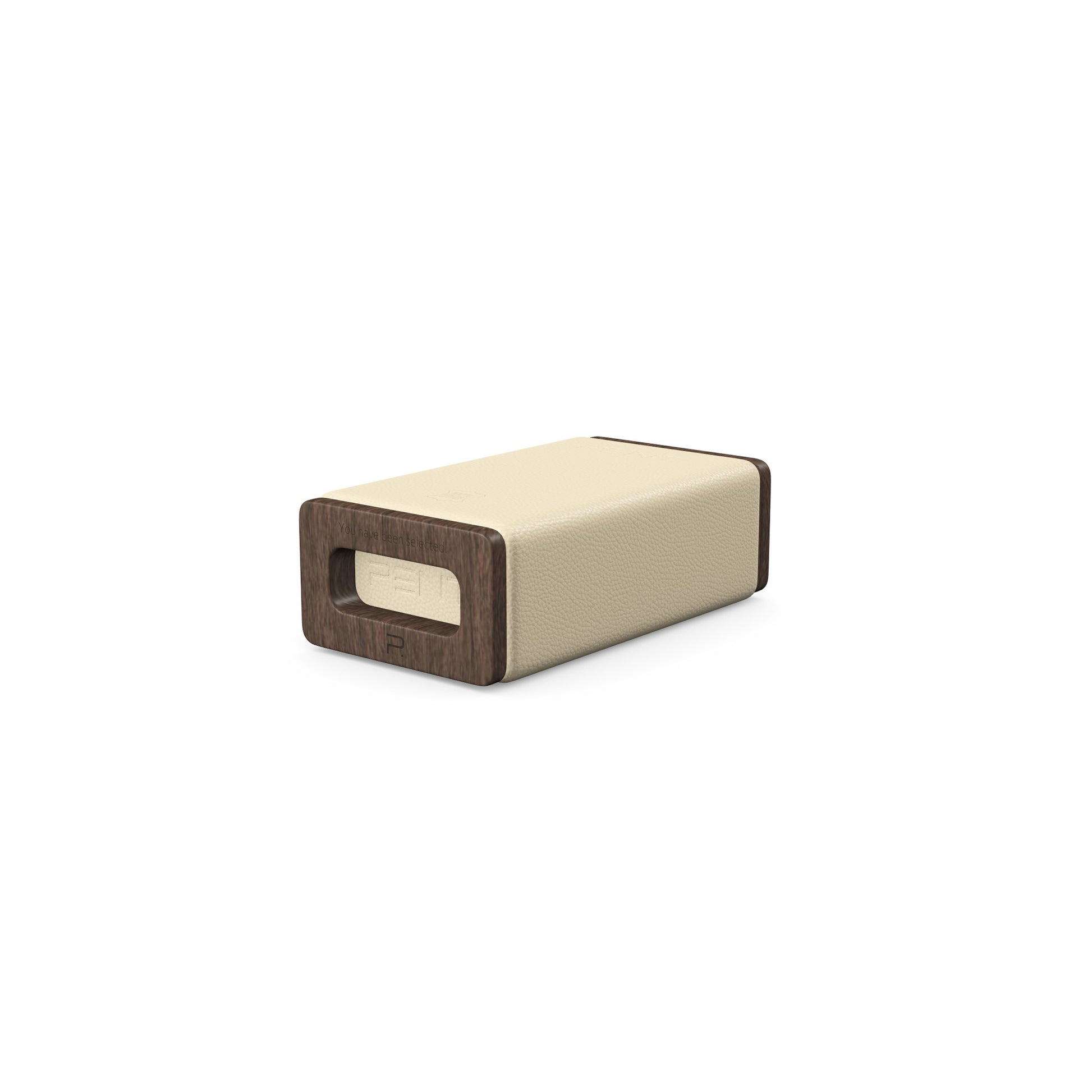 Luxury yoga equipment, handmade with natural wood and premium Italian leather, customize in beige base leather, beige accent leather color and dark walnut wood. PENT. KOHA - Luxury Yoga Block