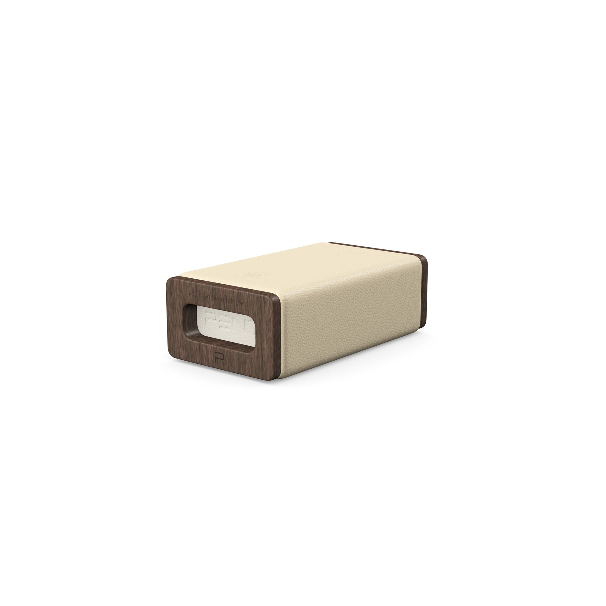 Luxury yoga equipment, handmade with natural wood and premium Italian leather, customize in beige base leather, white accent leather color and dark walnut wood. PENT. KOHA - Luxury Yoga Block