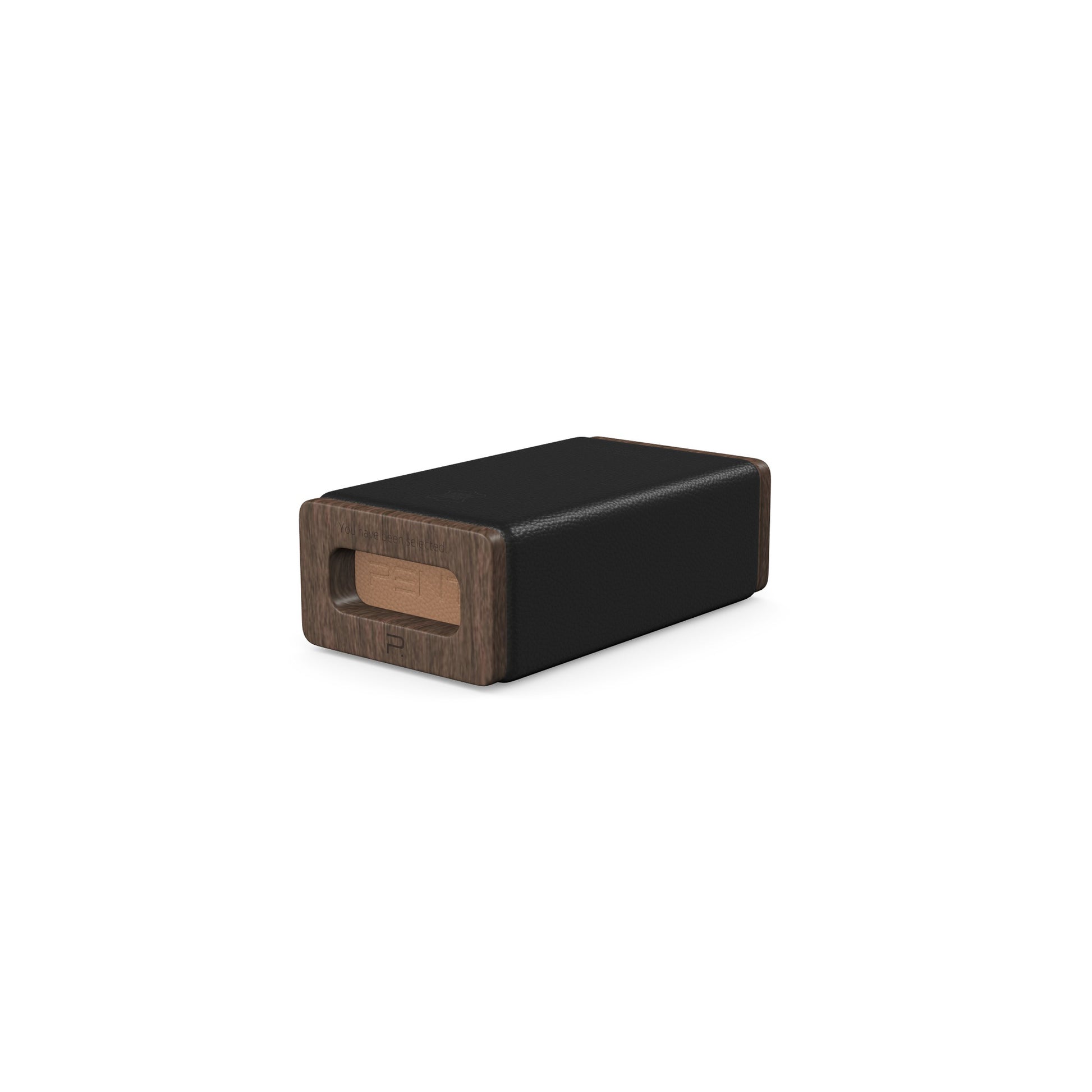 Luxury yoga equipment, handmade with natural wood and premium Italian leather, customize in black base leather, brown accent leather color and dark walnut wood. PENT. KOHA - Luxury Yoga Block