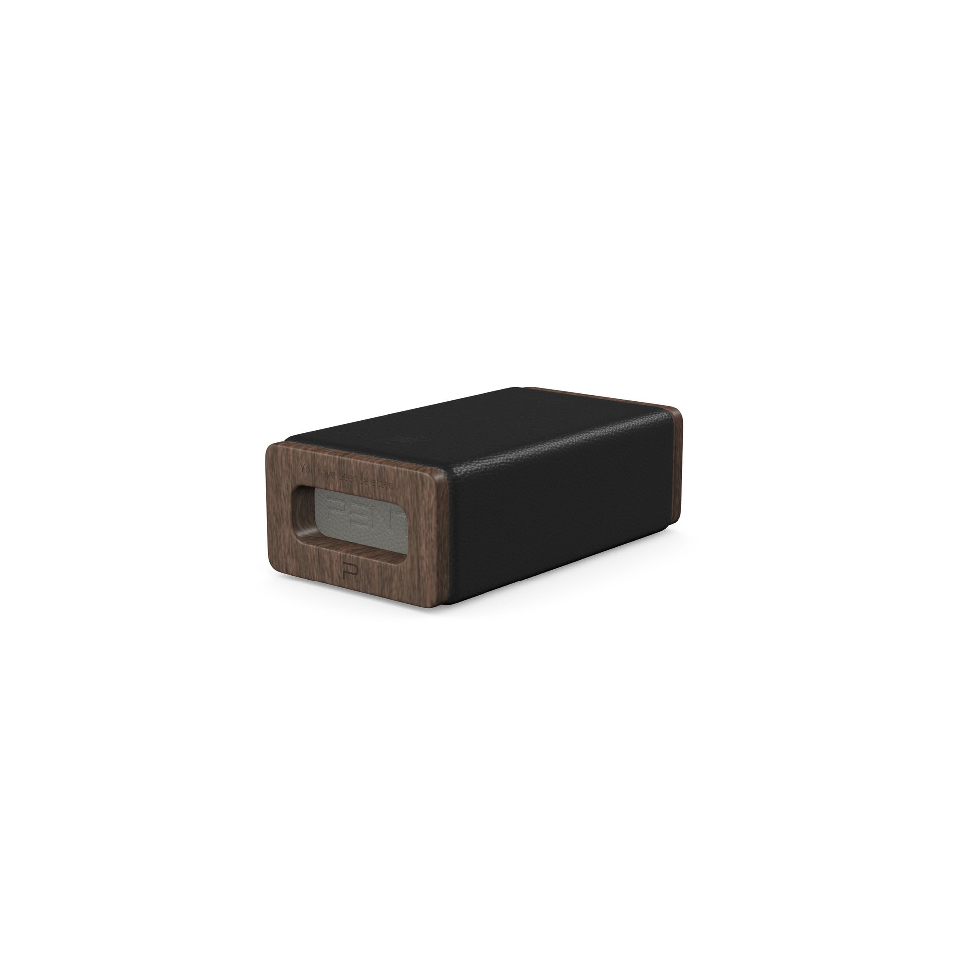 Luxury yoga equipment, handmade with natural wood and premium Italian leather, customize in black base leather, grey accent leather color and dark walnut wood. PENT. KOHA - Luxury Yoga Block
