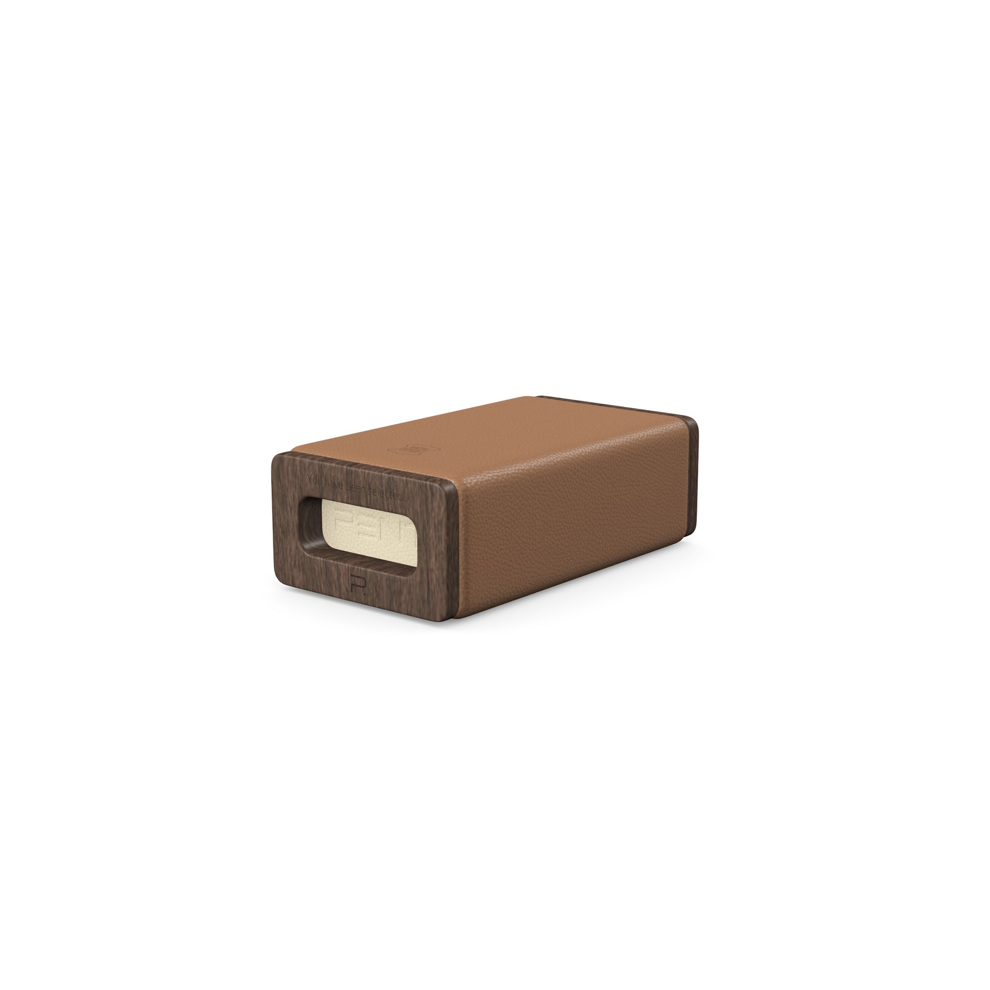 Luxury yoga equipment, handmade with natural wood and premium Italian leather, customize in brown base leather, beige accent leather color and dark walnut wood. PENT. KOHA - Luxury Yoga Block