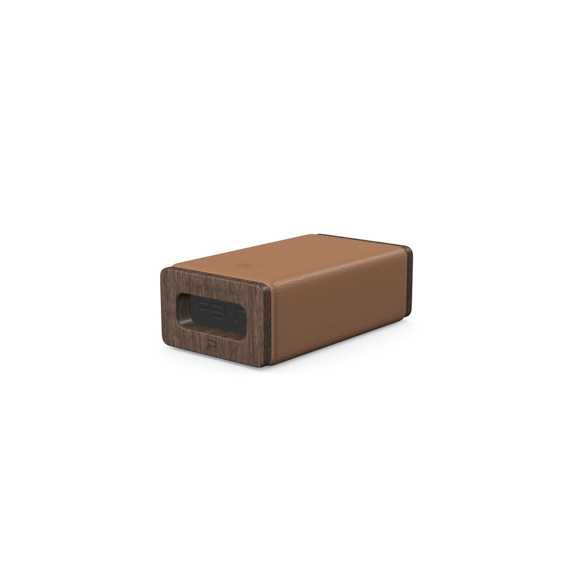 Luxury yoga equipment, handmade with natural wood and premium Italian leather, customize in brown base leather, black accent leather color and dark walnut wood. PENT. KOHA - Luxury Yoga Block