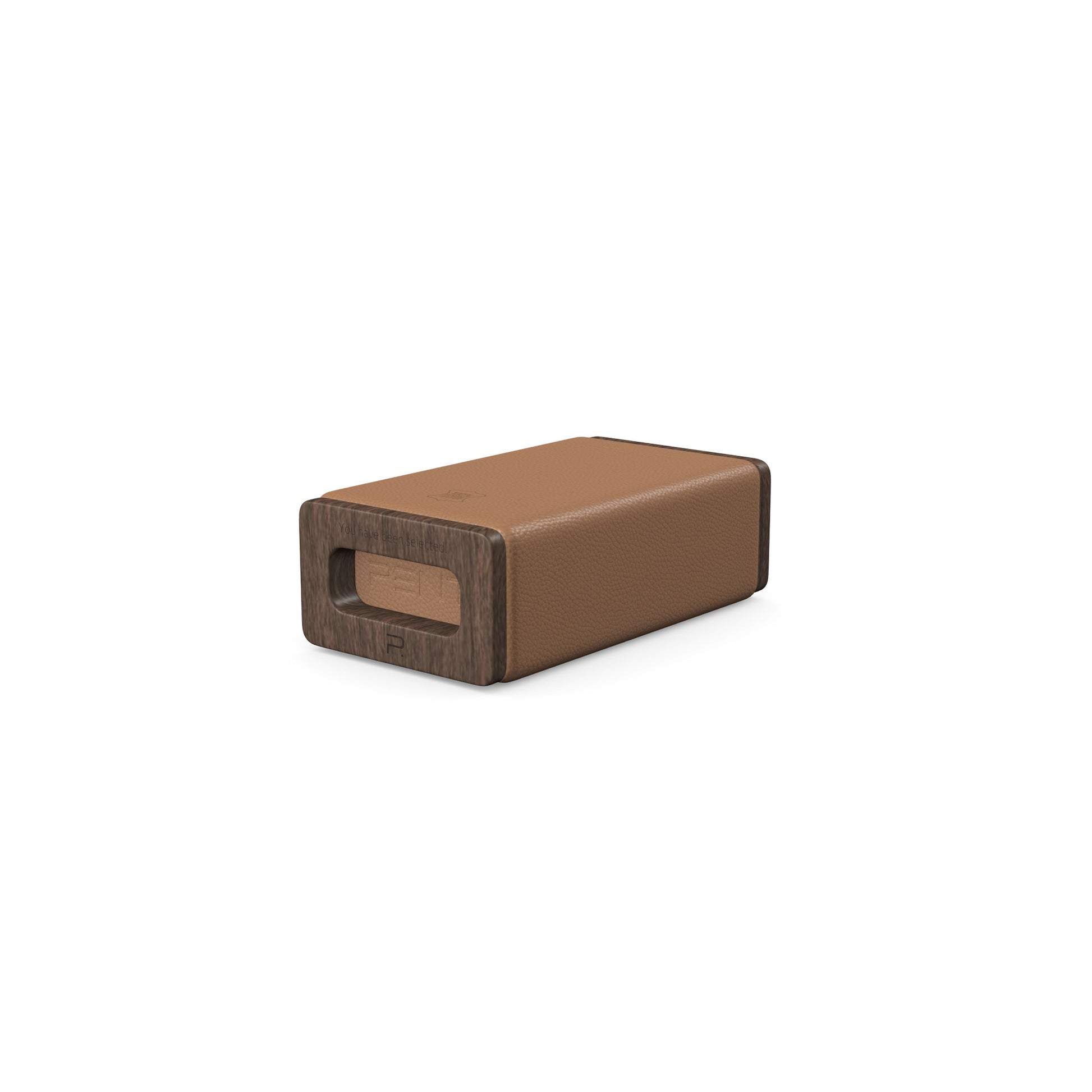 Luxury yoga equipment, handmade with natural wood and premium Italian leather, customize in brown base leather, brown accent leather color and dark walnut wood. PENT. KOHA - Luxury Yoga Block
