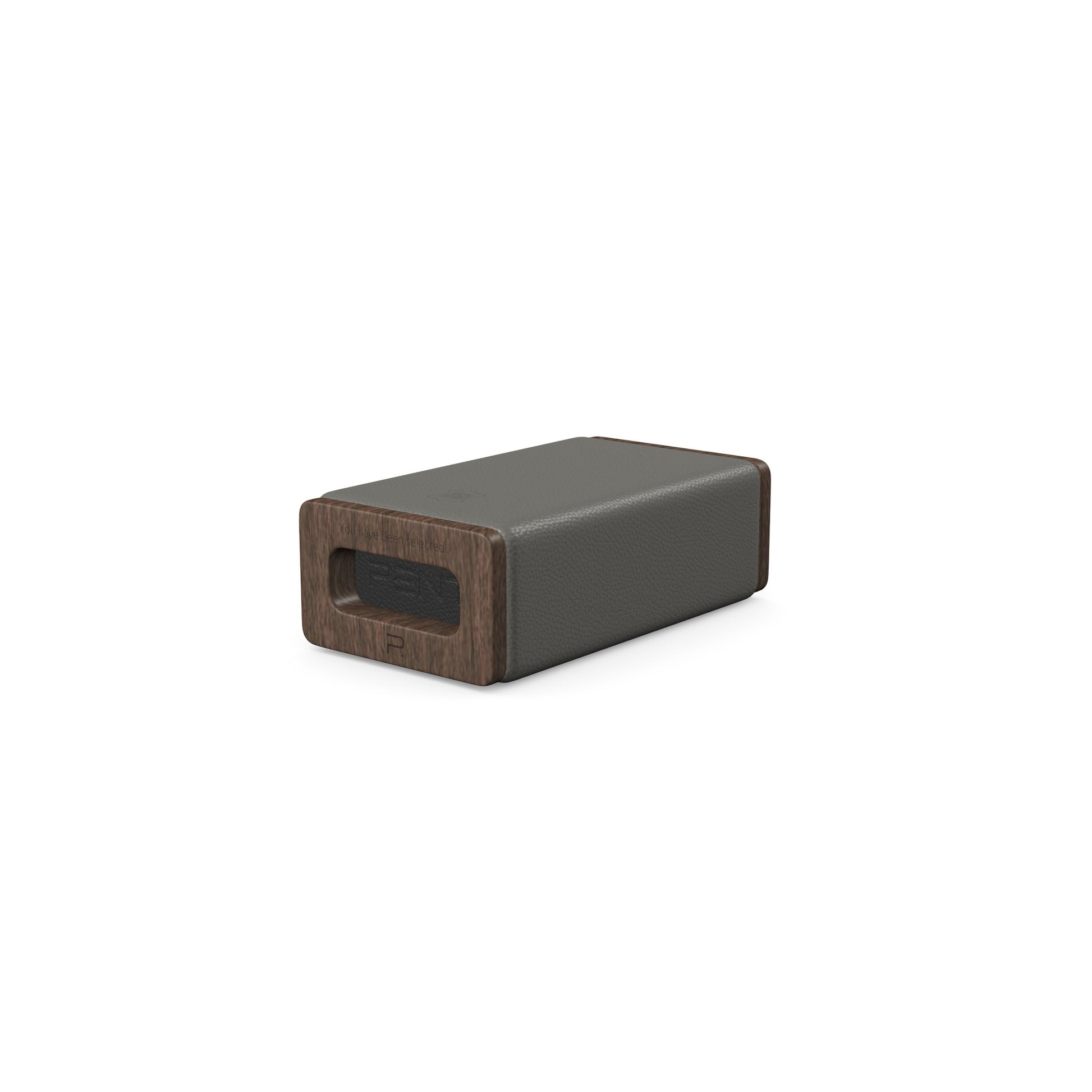 Luxury yoga equipment, handmade with natural wood and premium Italian leather, customize in grey base leather, black accent leather color and dark walnut wood. PENT. KOHA - Luxury Yoga Block